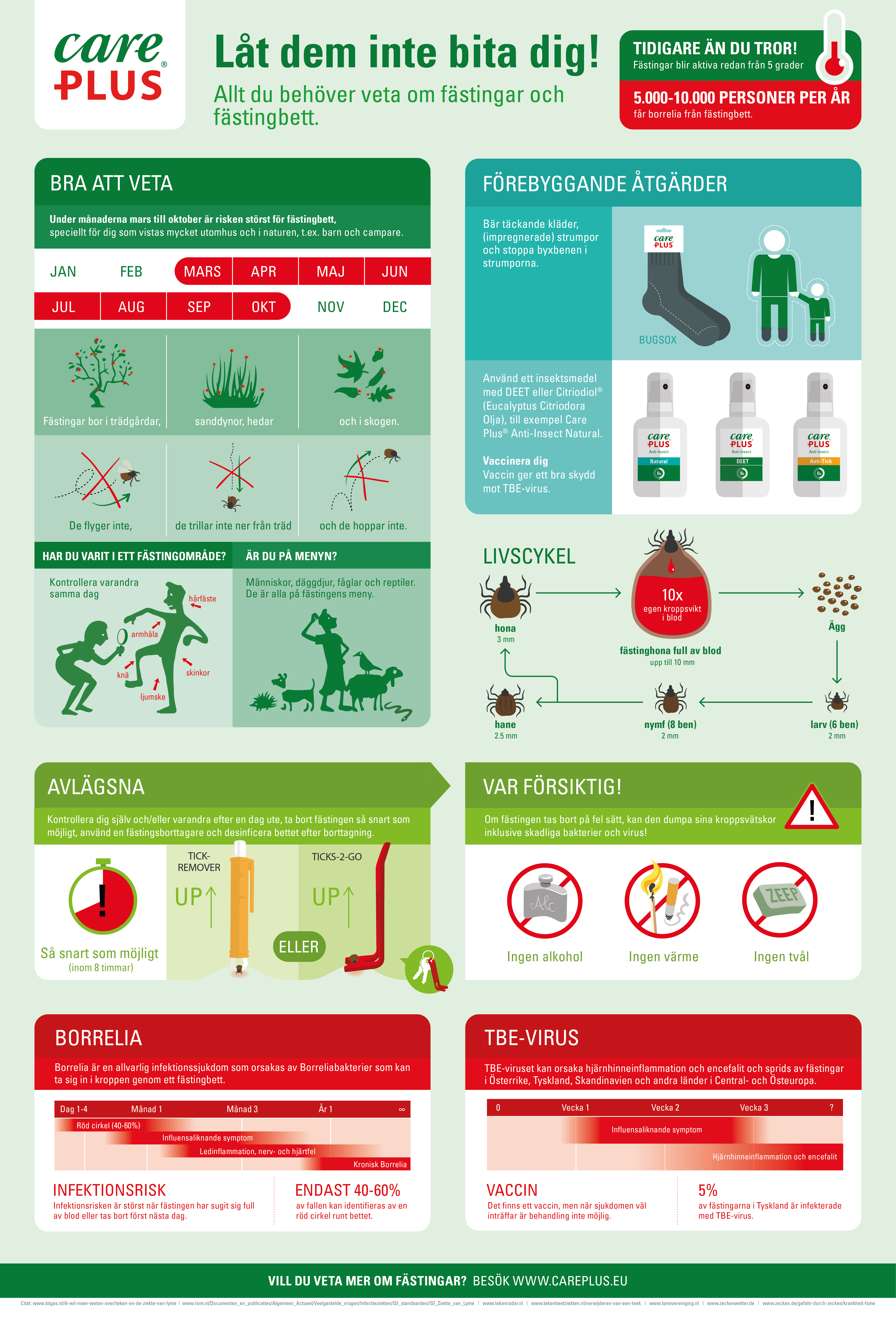 Infografik om fästingar Tips för att förebygga fästingbett