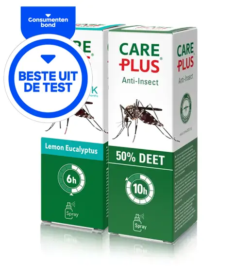 care-plus-anti-insect-muggen-teken-beste-getest-consumentenbond Care Plus anti-insect Natural en met DEET, de beste bescherming tegen muggen en teken