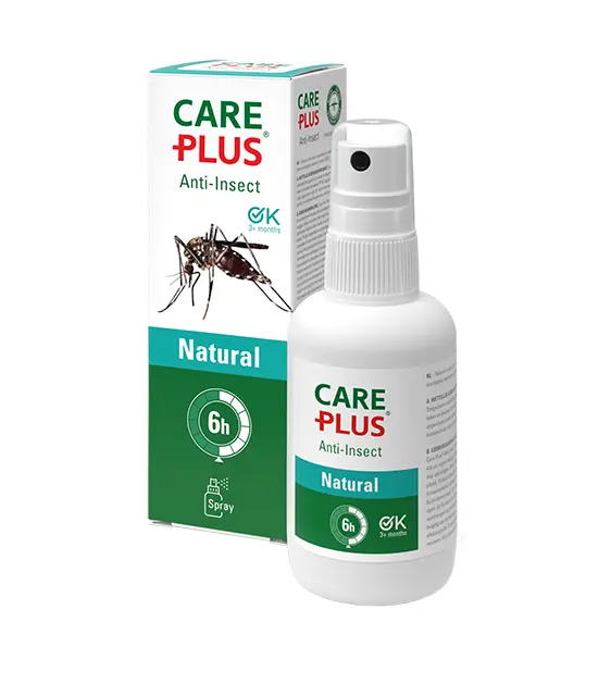 Care Plus Anti-Insect spray Natural, de natuurlijke bescherming tegen muggen en andere bijtende en stekende insecten.
